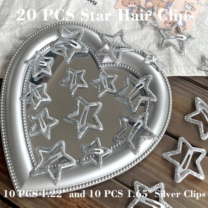Seneeel 20 PCS Sparkling 1.22" and 1.65"Star Hair Clips Snap Hair Accessories Non Slip Clips for Girls Women Y2K Accessories Silver Metal Hair Clip Hair Barrettes - Image 4